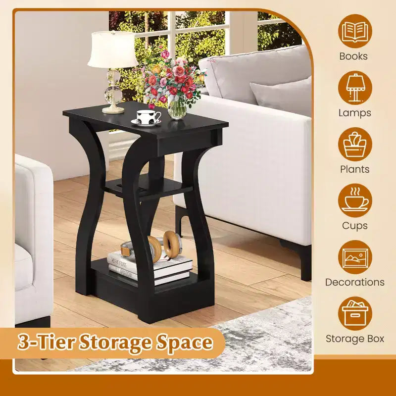 Tables d'appoint Costway avec station de charge, ensemble de 2 tables d'appoint à 3 niveaux avec ports USB et prises
