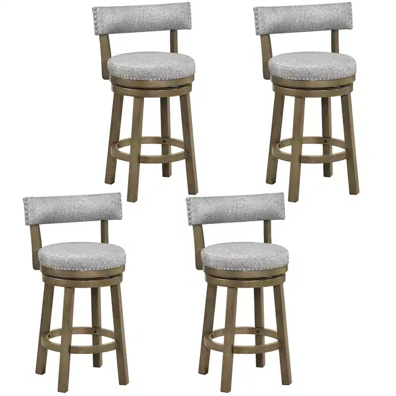 Costway Set of 4 Upholstered Swivel Bar Stools Wooden Counter Height Kitchen Chairs Gray