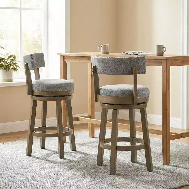 Costway Lot de 4 tabourets de bar pivotants rembourrés, chaises de cuisine en bois à hauteur de comptoir, gris