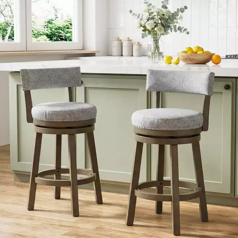 Costway Lot de 4 tabourets de bar pivotants rembourrés, chaises de cuisine en bois à hauteur de comptoir, gris