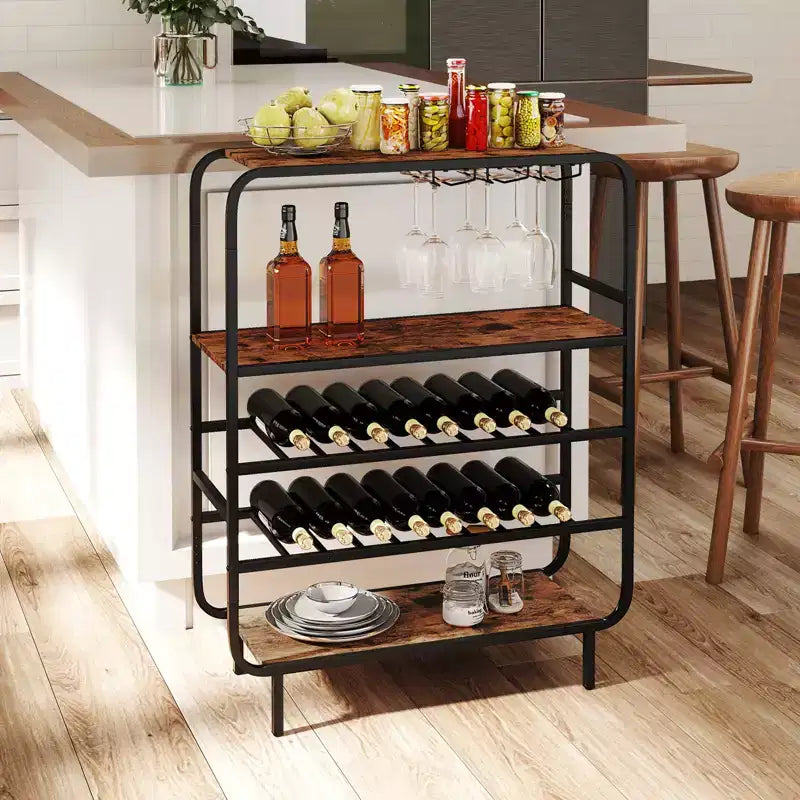 Casier à boissons Costway 16 bouteilles avec porte-verres, étagère de rangement à cadre métallique pour la cuisine