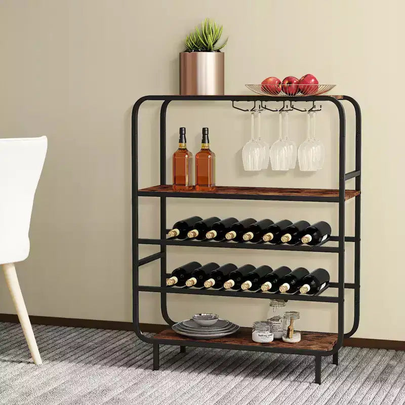 Casier à boissons Costway 16 bouteilles avec porte-verres, étagère de rangement à cadre métallique pour la cuisine