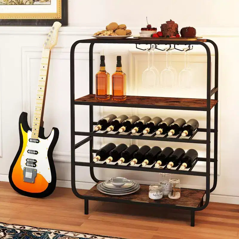 Casier à boissons Costway 16 bouteilles avec porte-verres, étagère de rangement à cadre métallique pour la cuisine