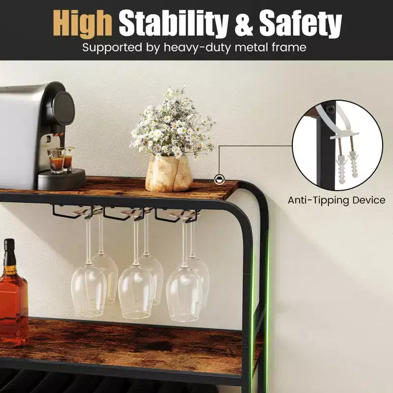 Casier à boissons Costway 16 bouteilles avec porte-verres, étagère de rangement à cadre métallique pour la cuisine