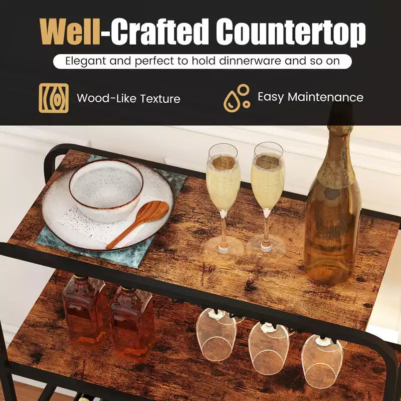 Casier à boissons Costway 16 bouteilles avec porte-verres, étagère de rangement à cadre métallique pour la cuisine
