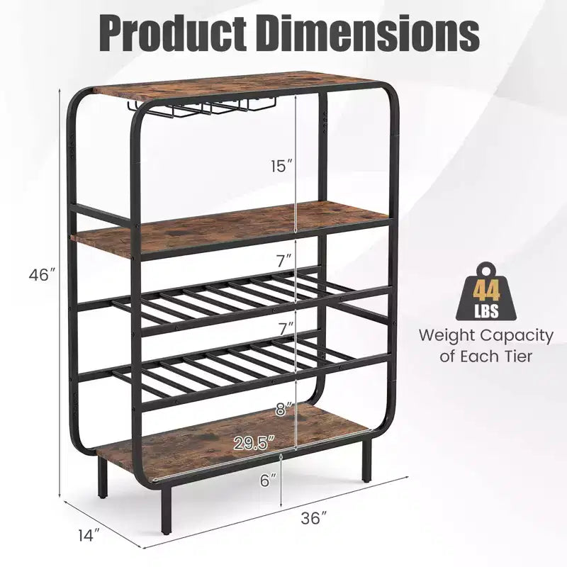 Casier à boissons Costway 16 bouteilles avec porte-verres, étagère de rangement à cadre métallique pour la cuisine