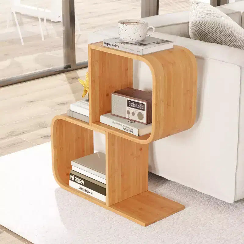 Costway Étagère Géométrique en Bambou 2 Pièces à 2 Niveaux en Forme de S avec Dispositif Anti-basculement