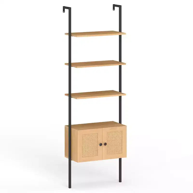 Étagère murale en forme d'échelle Costway, bibliothèque à 5 niveaux avec armoire à porte en rotin et présentoir