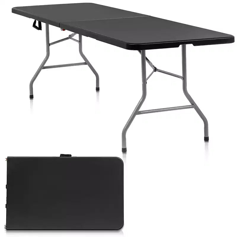 SUGIFT 8ft Folding Table Fold-in-Half Long Party Table Collapsible Portable Table with Heavy-Duty Design