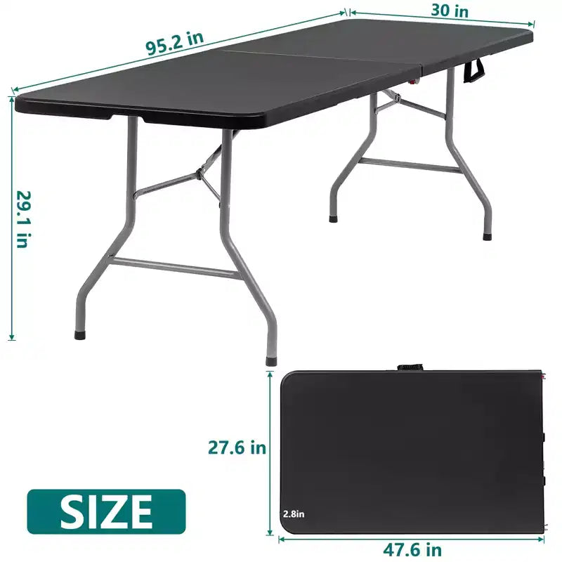 Table pliante SUGIFT de 2,4 m, pliable en deux, longue table de fête, table portable et pliable, avec conception robuste