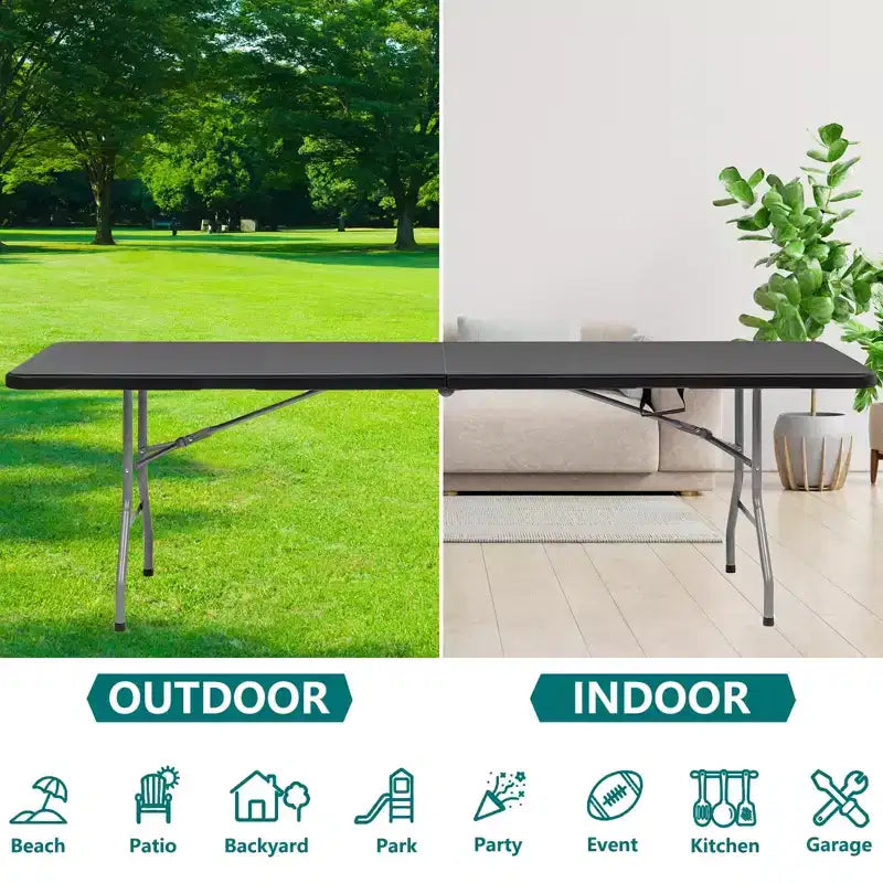 Table pliante SUGIFT de 2,4 m, pliable en deux, longue table de fête, table portable et pliable, avec conception robuste