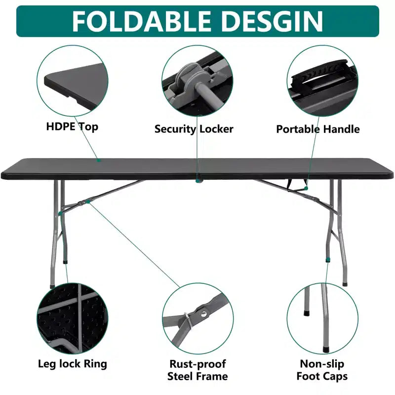 Table pliante SUGIFT de 2,4 m, pliable en deux, longue table de fête, table portable et pliable, avec conception robuste