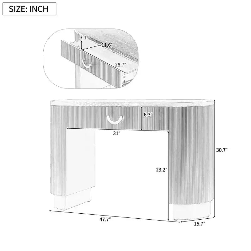 Console moderne avec tiroir de rangement, table d'entrée avec design côtelé vertical et accents dorés pour couloir ou salon - Panipeachy