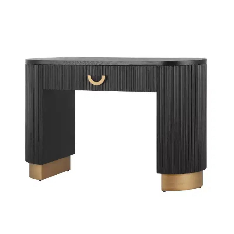 Console moderne avec tiroir de rangement, table d'entrée avec design côtelé vertical et accents dorés pour couloir ou salon - Panipeachy