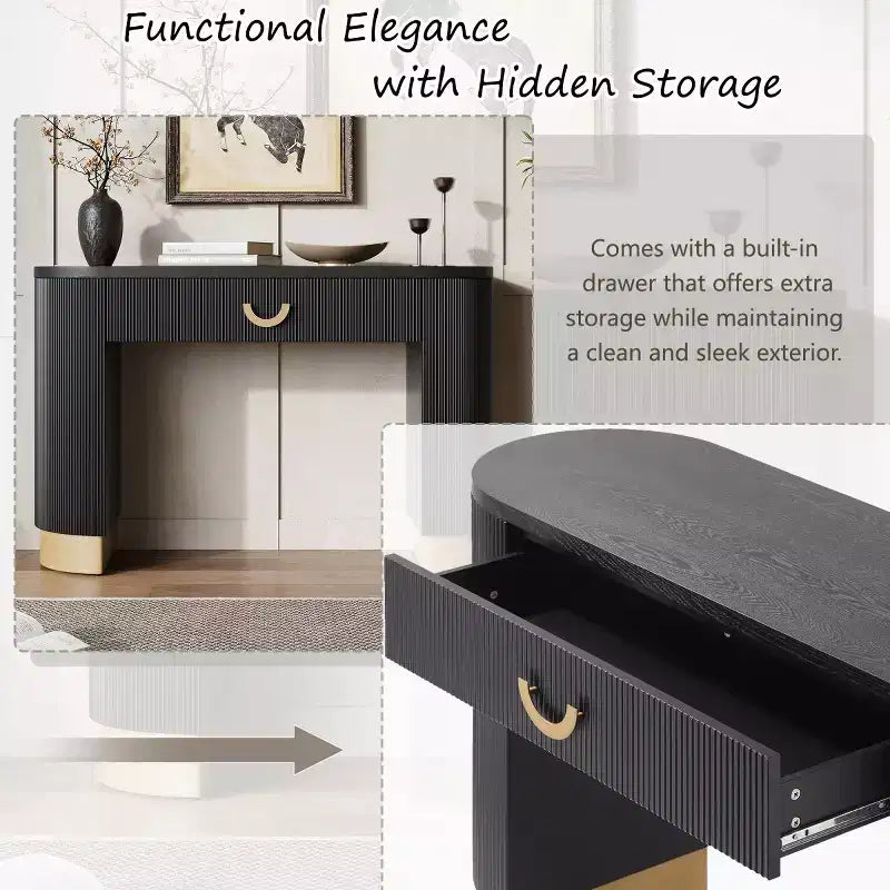 Console moderne avec tiroir de rangement, table d'entrée avec design côtelé vertical et accents dorés pour couloir ou salon - Panipeachy
