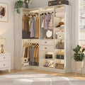 Besiost 71-In W Corner Closet System Set with Wood Drawers, Freestanding Closet Organizer with