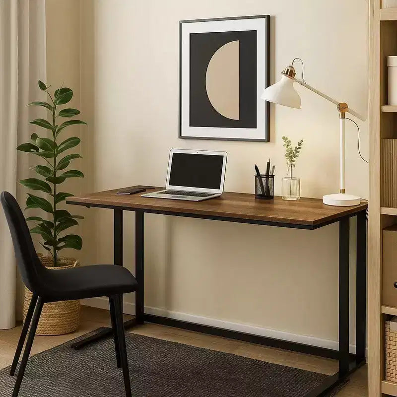 Royal Hampton Writing Desk with Wooden Top and Built in USB Port, Brown and Black