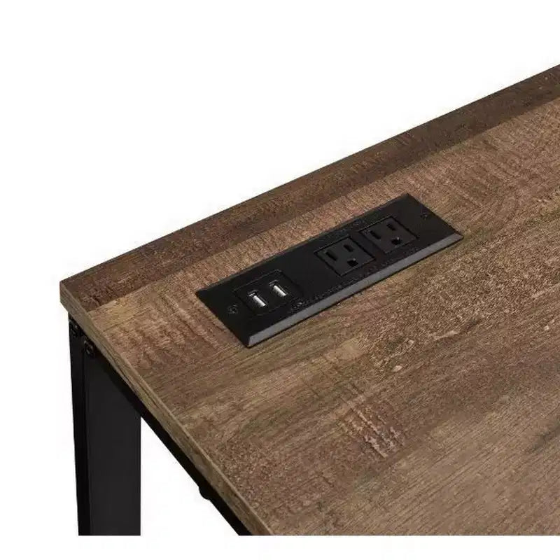Bureau Royal Hampton avec plateau en bois et port USB intégré, marron et noir