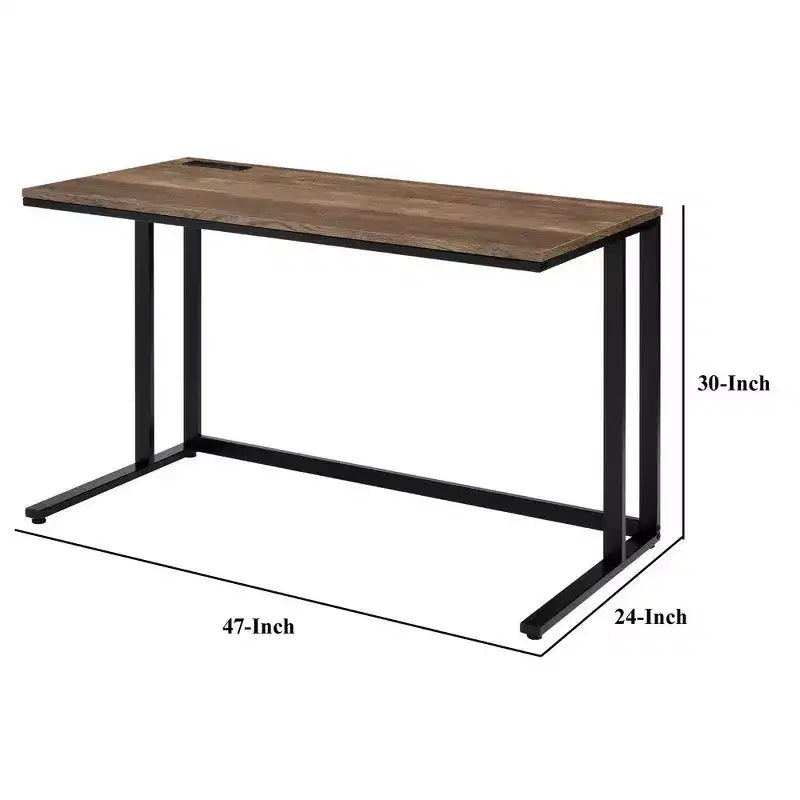 Bureau Royal Hampton avec plateau en bois et port USB intégré, marron et noir