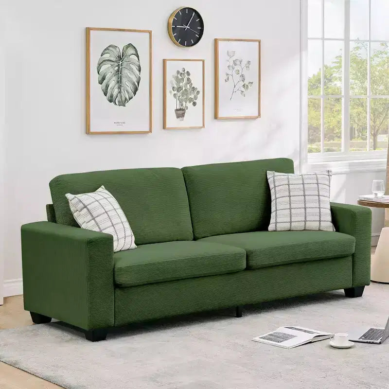 87 Corduroy Couch, 3 Seater Deep Seat Sofa with Wide Armrests, Sturdy Structure, Easy Assembly, Cloud Sofa for Living Room or Apartment