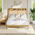 Rattan Bed Frame,Bed Frame with 2 Tier Storage Headboard, Sturdy Wooden Slats Support, Under Bed Storage, No Box Spring Needed