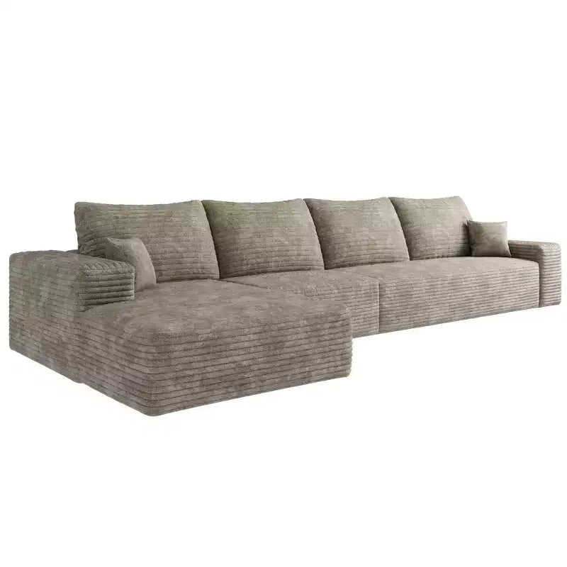 Canapé sectionnel nuage en tissu velours côtelé gris peluche de 135 pouces avec méridienne en forme de L, canapé modulaire moderne pour salon d'appartement