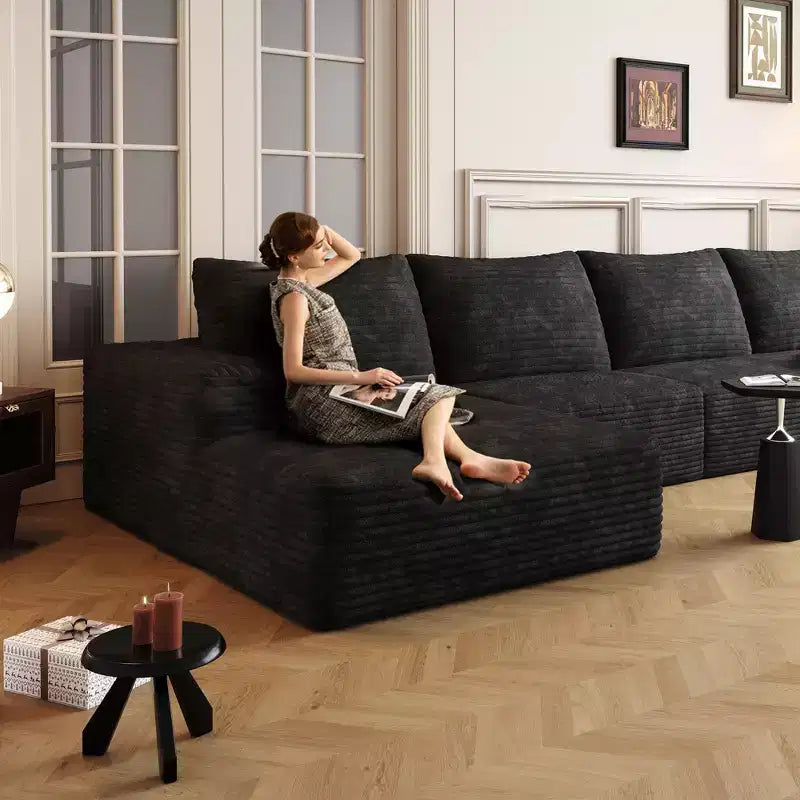 Canapé sectionnel nuage en tissu velours côtelé gris peluche de 135 pouces avec méridienne en forme de L, canapé modulaire moderne pour salon d'appartement