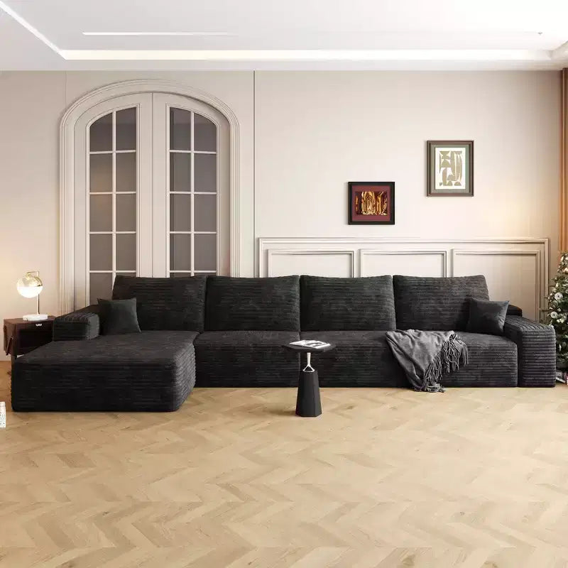 Canapé sectionnel nuage en tissu velours côtelé gris peluche de 135 pouces avec méridienne en forme de L, canapé modulaire moderne pour salon d'appartement