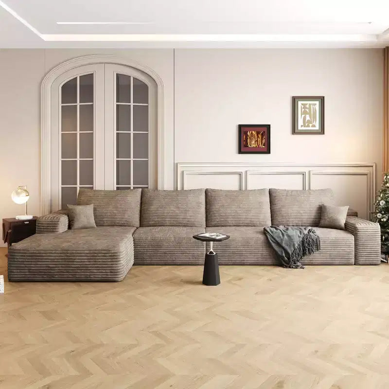 Canapé sectionnel nuage en tissu velours côtelé gris peluche de 135 pouces avec méridienne en forme de L, canapé modulaire moderne pour salon d'appartement