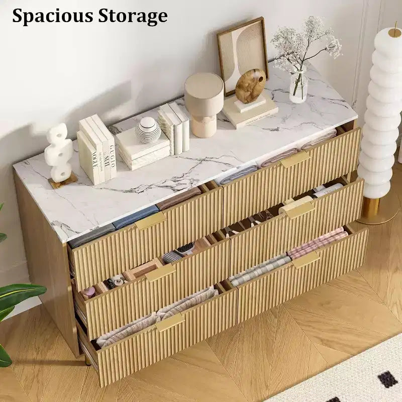 Commode Acekool à 6 tiroirs, buffet cannelé avec poignées, meuble de rangement moderne pour salon