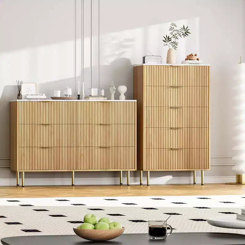 Commode Acekool à 6 tiroirs, buffet cannelé avec poignées, meuble de rangement moderne pour salon