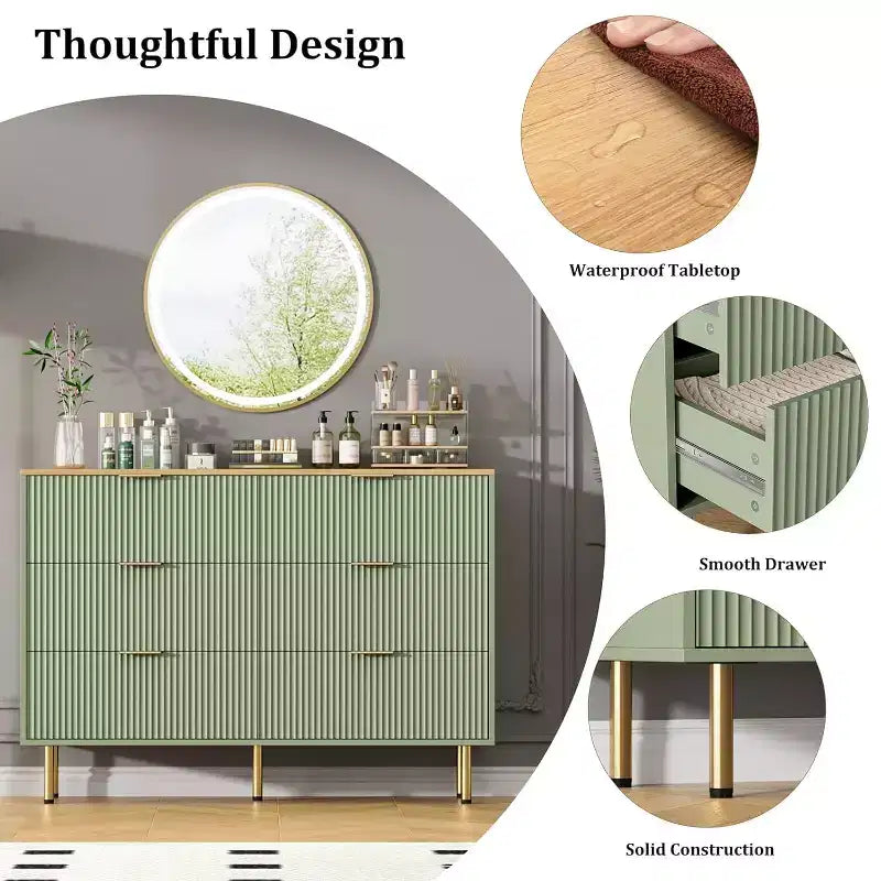 Commode Acekool à 6 tiroirs, buffet cannelé avec poignées, meuble de rangement moderne pour salon