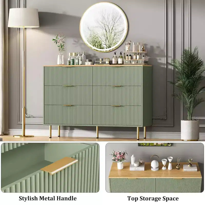 Commode Acekool à 6 tiroirs, buffet cannelé avec poignées, meuble de rangement moderne pour salon