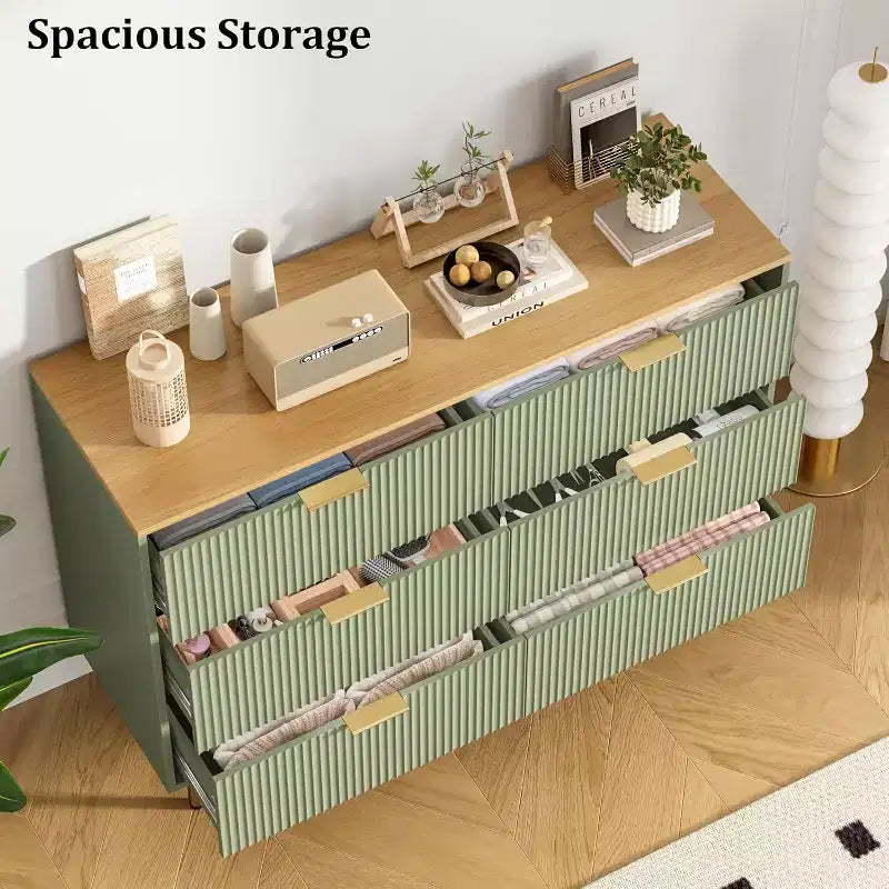 Commode Acekool à 6 tiroirs, buffet cannelé avec poignées, meuble de rangement moderne pour salon