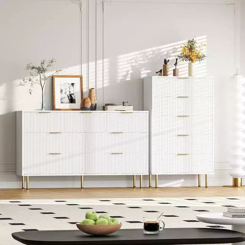 Commode Acekool à 6 tiroirs, buffet cannelé avec poignées, meuble de rangement moderne pour salon