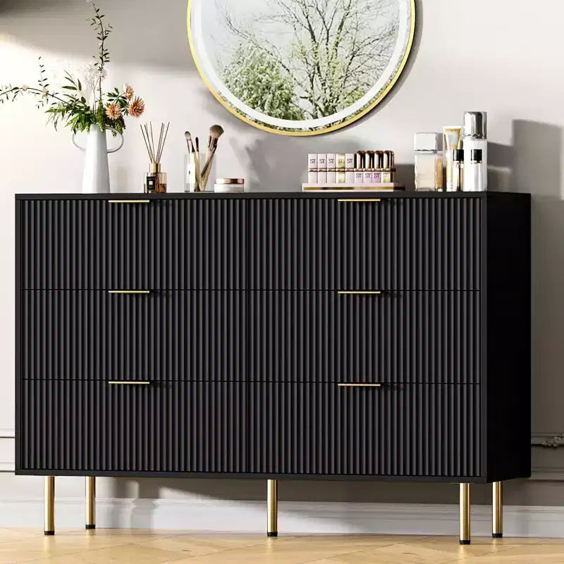 Commode Acekool à 6 tiroirs, buffet cannelé avec poignées, meuble de rangement moderne pour salon