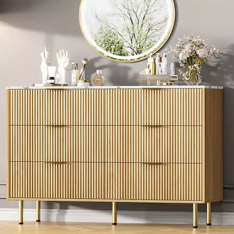 Commode Acekool à 6 tiroirs, buffet cannelé avec poignées, meuble de rangement moderne pour salon