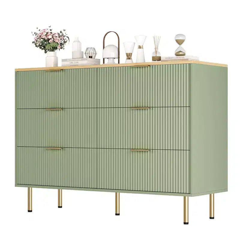 Commode Acekool à 6 tiroirs, buffet cannelé avec poignées, meuble de rangement moderne pour salon