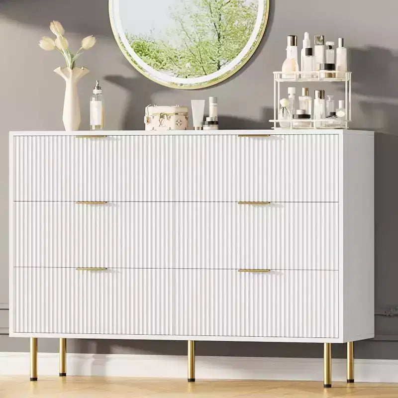 Commode Acekool à 6 tiroirs, buffet cannelé avec poignées, meuble de rangement moderne pour salon