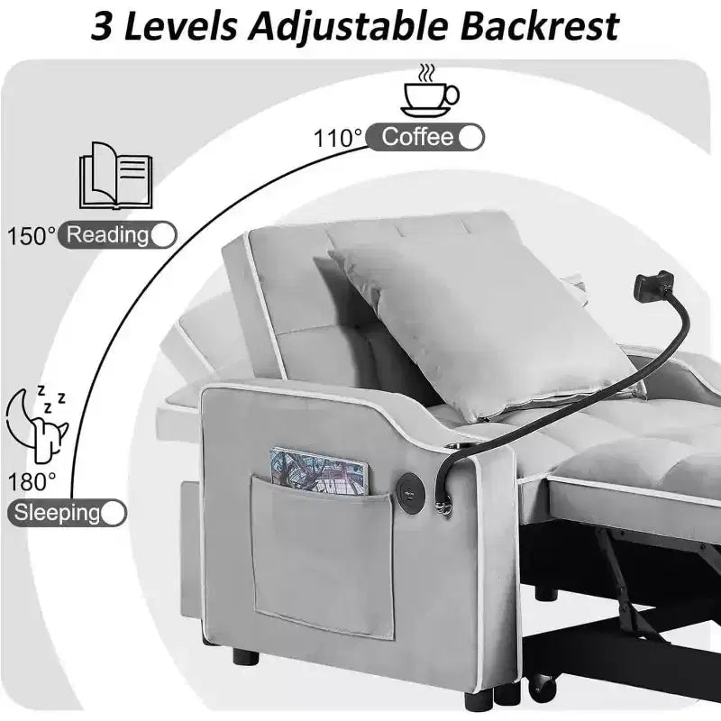 MAYEERTY Canapé-Lit Fauteuil Convertible 3 en 1, Relax Simple Adapté aux Petits Espaces avec Dossier Réglable, Noir