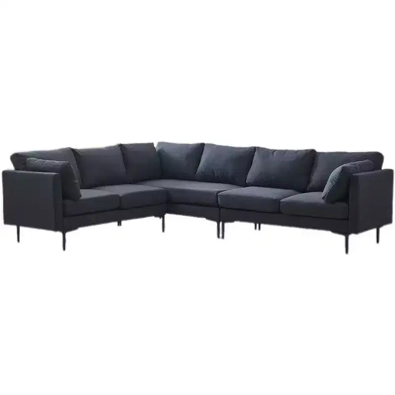 Canapé d'angle en forme de L Homy Casa 106, canapé moderne en tissu de lin 6 places avec pieds en métal et 2 oreillers, sièges de salon d'angle, gris foncé