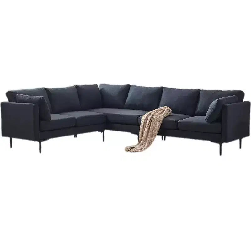 Canapé d'angle en forme de L Homy Casa 106, canapé moderne en tissu de lin 6 places avec pieds en métal et 2 oreillers, sièges de salon d'angle, gris foncé