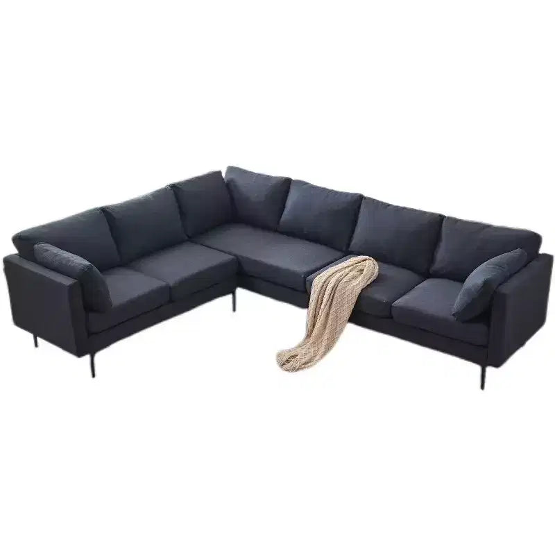 Canapé d'angle en forme de L Homy Casa 106, canapé moderne en tissu de lin 6 places avec pieds en métal et 2 oreillers, sièges de salon d'angle, gris foncé