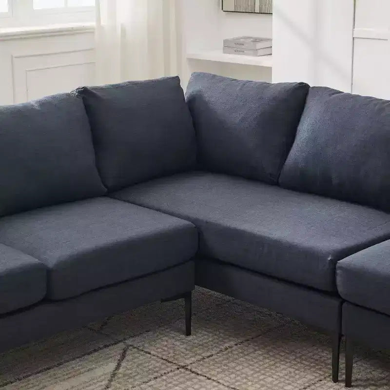 Canapé d'angle en forme de L Homy Casa 106, canapé moderne en tissu de lin 6 places avec pieds en métal et 2 oreillers, sièges de salon d'angle, gris foncé