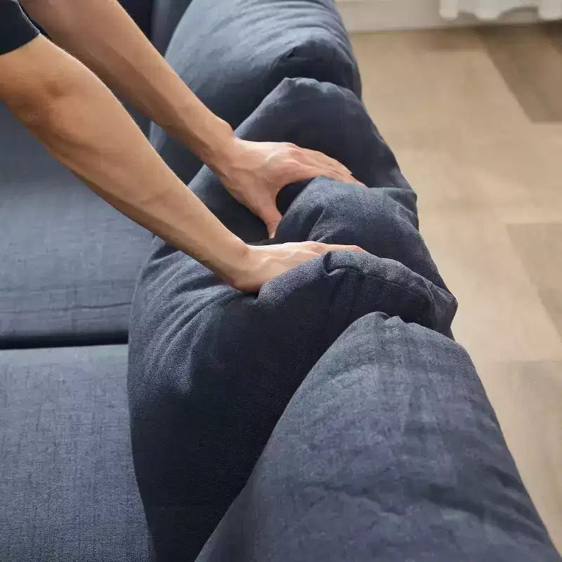 Canapé d'angle en forme de L Homy Casa 106, canapé moderne en tissu de lin 6 places avec pieds en métal et 2 oreillers, sièges de salon d'angle, gris foncé