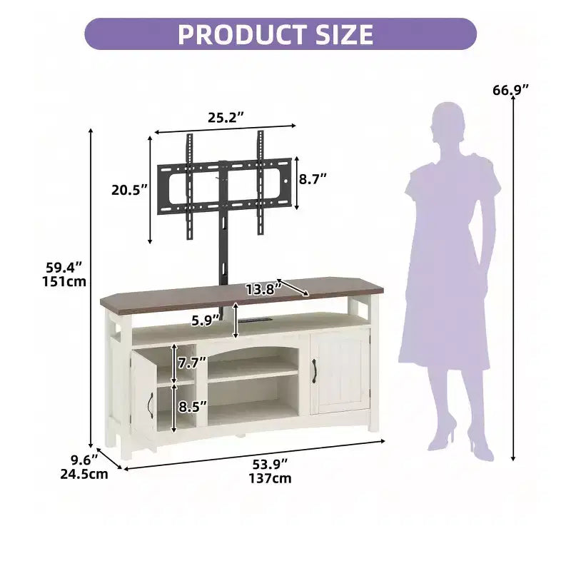 Meuble TV de ferme avec support pour téléviseur de 70 pouces, centre de divertissement LED avec rangement et prises de courant pour salon