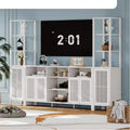 Rustic Farmhouse TV Stand for Up to 70 Inch TVs, Multi-Functional Entertainment Center with Bookshelves and Storage Cabinet, Versatile Media Console