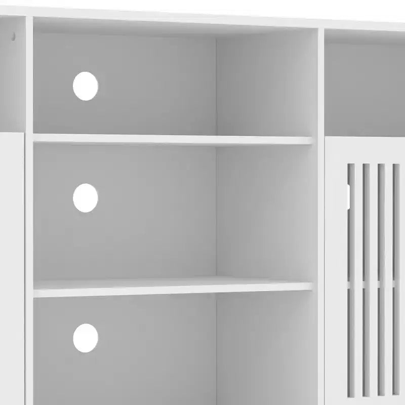 Meuble TV de ferme rustique pour téléviseurs jusqu'à 70 pouces, centre de divertissement multifonctionnel avec étagères et armoire de rangement, console multimédia polyvalente