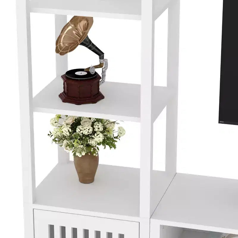 Meuble TV de ferme rustique pour téléviseurs jusqu'à 70 pouces, centre de divertissement multifonctionnel avec étagères et armoire de rangement, console multimédia polyvalente