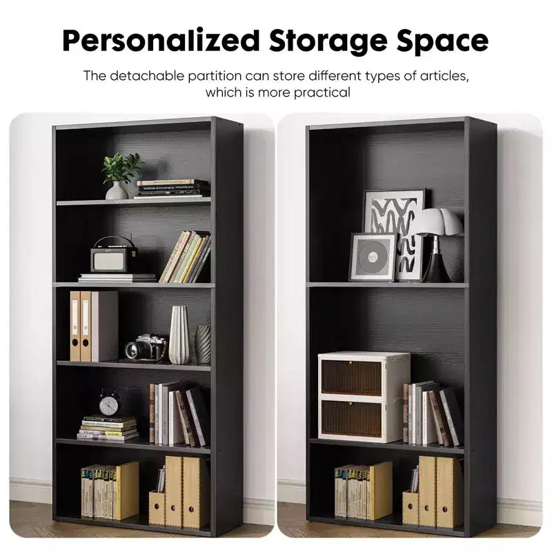 TUYOHW Étagère à Livres Moderne à 5/6 Niveaux avec Dispositif Anti-Basculement, Bibliothèque de Rangement en MDF Effet Bois pour Chambre, Salon et Bureau à Domicile